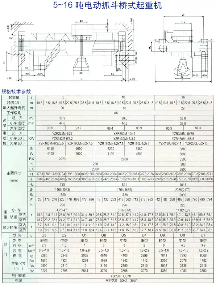 5~16吨电动抓斗桥式起重机