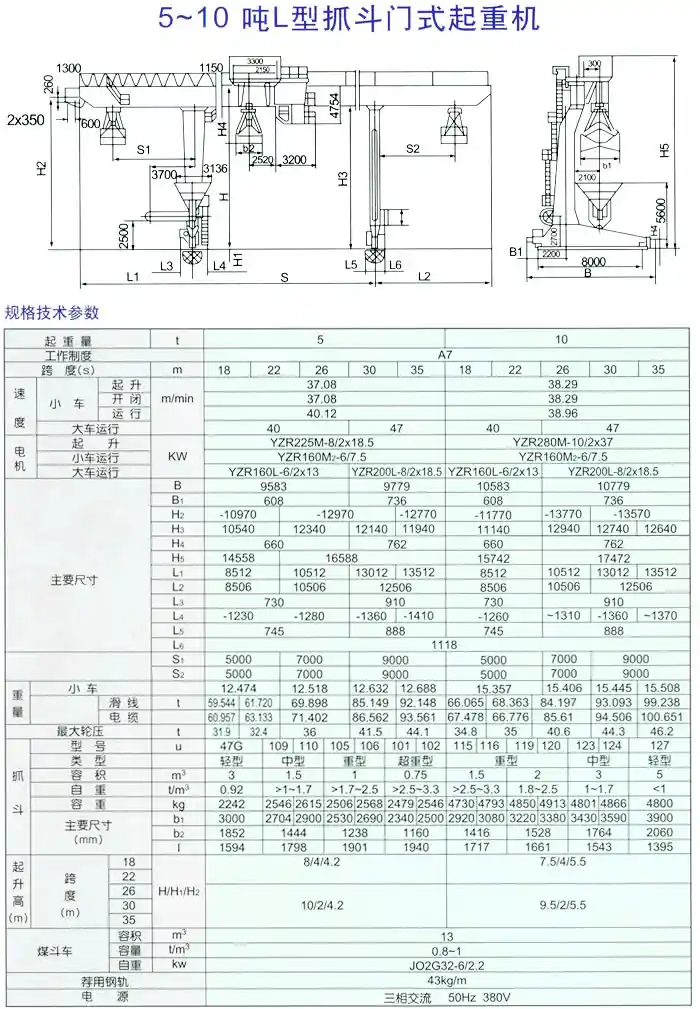 5~10吨L型抓斗门式起重机