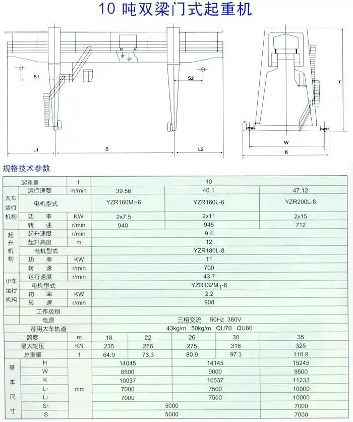 10吨双梁门式起重机